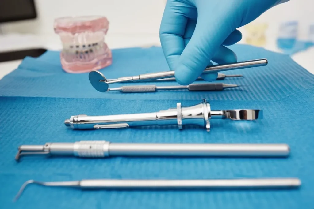 dental instruments used for full mouth dental implants in professional dental clinic