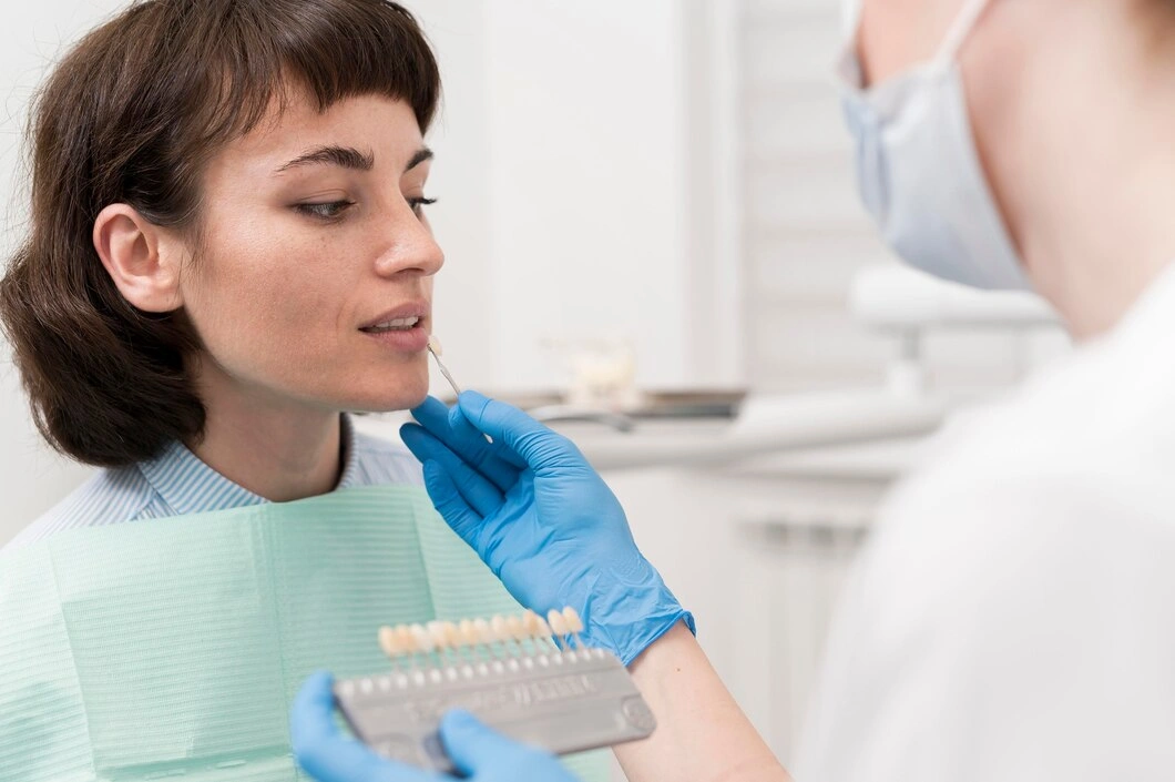 Female patient undergoing Single Tooth Implant procedure at dental clinic